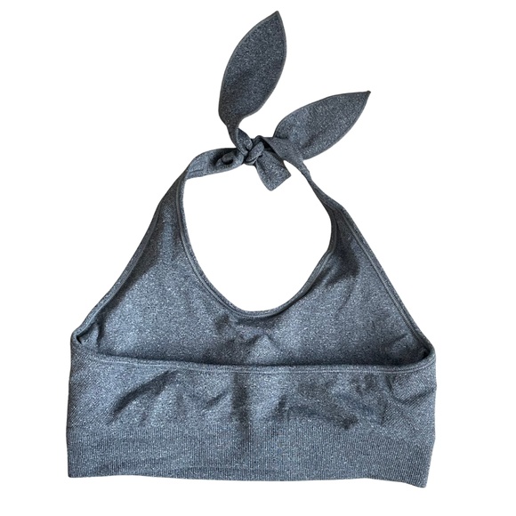 PUMA Women's Halter Logo Sports Bra low support seamless bra in gray size M - Picture 3 of 5